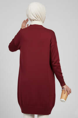 Düğme Detaylı V Yaka Triko Hırka Bordo - Hırka