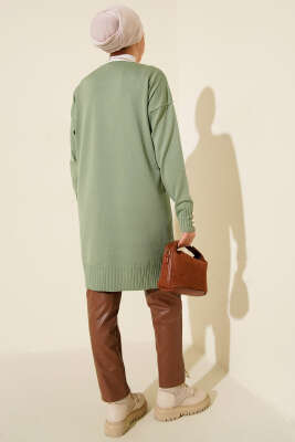 Düğme Detaylı V Yaka Triko Hırka Çağla Yeşili - Yılın Fırsatı