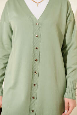 Düğme Detaylı V Yaka Triko Hırka Çağla Yeşili - Yılın Fırsatı