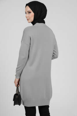 Düğme Detaylı V Yaka Triko Hırka Gri - Yılın Fırsatı