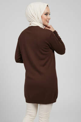 Düğme Detaylı V Yaka Triko Hırka Kahve - Yılın Fırsatı