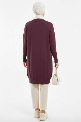 Düğme Detaylı V Yaka Triko Hırka Mürdüm - Yılın Fırsatı