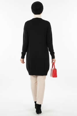 Düğme Detaylı V Yaka Triko Hırka Siyah - Yılın Fırsatı