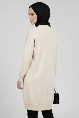 Düğme Detaylı V Yaka Triko Hırka Taş - Yılın Fırsatı