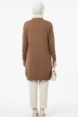 Düğme Detaylı V Yaka Triko Hırka Vizon - Yılın Fırsatı