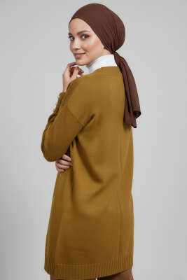 Düğme Detaylı V Yaka Triko Hırka Yağ Yeşili - Yılın Fırsatı