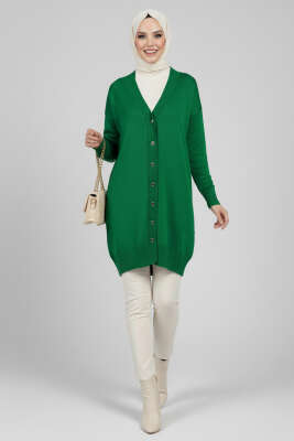 Düğme Detaylı V Yaka Triko Hırka Zümrüt - Yılın Fırsatı