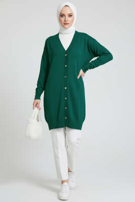 Düğme Detaylı V Yaka Triko Hırka Zümrüt - Yılın Fırsatı