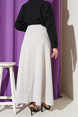 Düğme Görünümlü Bağlamalı Etek Gri - Etek