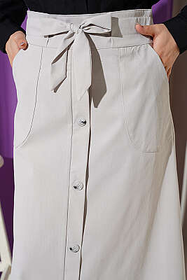 Düğme Görünümlü Bağlamalı Etek Gri - Etek