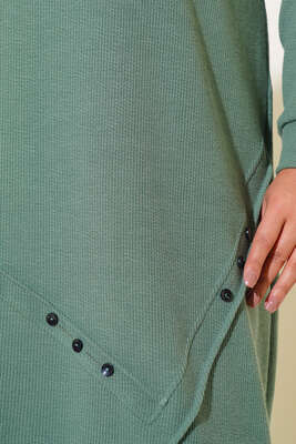 Düğme Süslemeli Kolyeli Büyük Beden Uzun Tunik Mint - Thumbnail