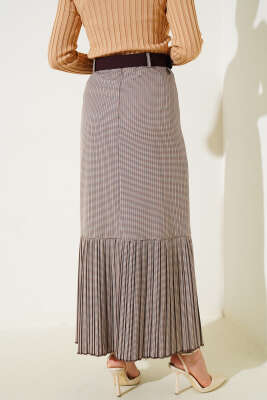 	 Düğme Süslemeli Mini Kare Etek Kahve - Uzun Etek