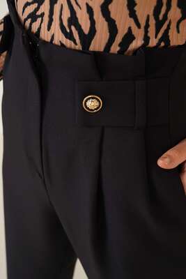 Düğme Süslemeli Pantolon Siyah - Thumbnail