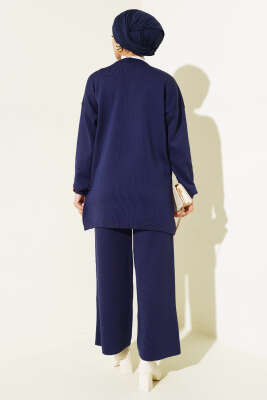 Düğme Süslemeli Triko İkili Takım Lacivert - Triko İkili Takım