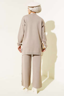 Düğme Süslemeli Triko İkili Takım Latte - Triko İkili Takım