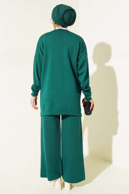 Düğme Süslemeli Triko İkili Takım Zümrüt - Triko İkili Takım