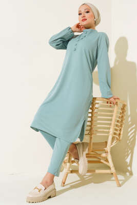 Düğme Süslemeli Tunik İkili Takım Mint 