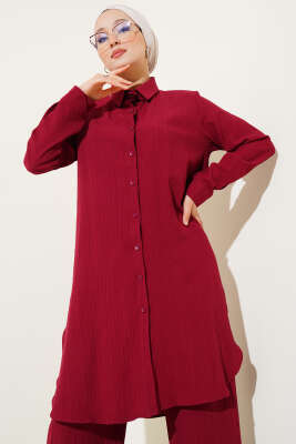 Düğmeli Ağaç Kabuğu İkili Takım Bordo - 500-700 TL Ürünler