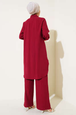 Düğmeli Ağaç Kabuğu İkili Takım Bordo - 500-700 TL Ürünler