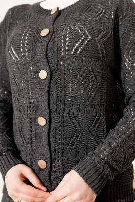 Düğmeli Ajurlu Kısa Triko Hırka Antrasit - Hırka