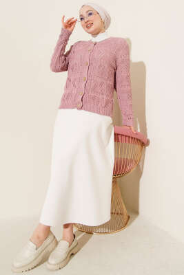 Düğmeli Ajurlu Kısa Triko Hırka Magenta - Hırka