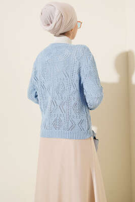 Düğmeli Ajurlu Kısa Triko Hırka Mavi - Hırka