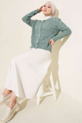 Düğmeli Ajurlu Kısa Triko Hırka Mint - Hırka