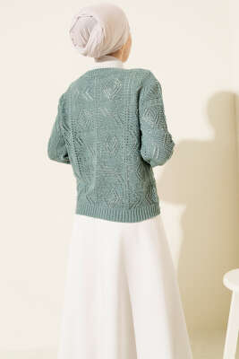 Düğmeli Ajurlu Kısa Triko Hırka Mint - Hırka