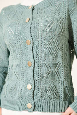 Düğmeli Ajurlu Kısa Triko Hırka Mint - Hırka