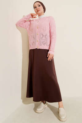 Düğmeli Ajurlu Kısa Triko Hırka Pembe - Hırka