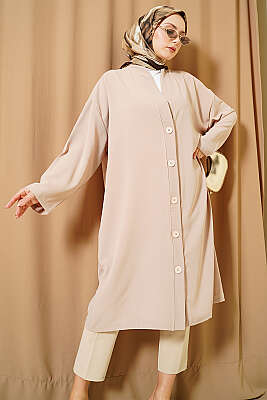 Düğmeli Araboy Salaş Hırka Bej - VAV TEKSTİL