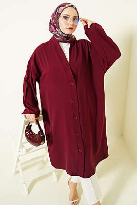 Düğmeli Araboy Salaş Hırka Bordo - VAV TEKSTİL
