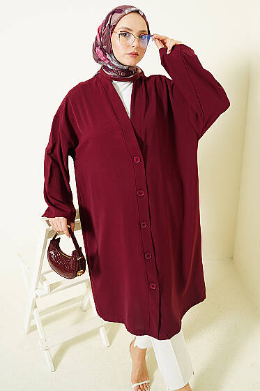 Düğmeli Araboy Salaş Hırka Bordo - Hırka