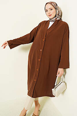 Düğmeli Araboy Salaş Hırka Kahve - VAV TEKSTİL