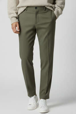 Düğmeli Baggy Beli Lastikli Erkek Pantolon Haki - Erkek Pantolon