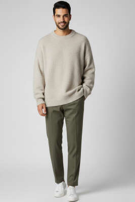 Düğmeli Baggy Beli Lastikli Erkek Pantolon Haki - Erkek Pantolon