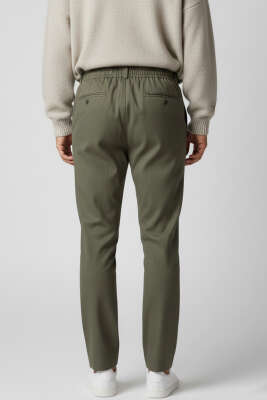 Düğmeli Baggy Beli Lastikli Erkek Pantolon Haki - Erkek Pantolon