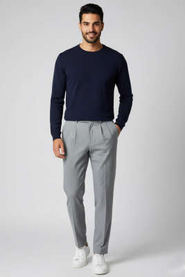 Düğmeli Baggy Erkek Pantolon Gri - Erkek Pantolon