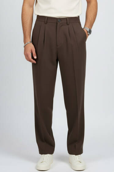 Düğmeli Baggy Erkek Pantolon Kahve - Erkek Pantolon