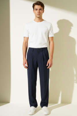 Düğmeli Baggy Erkek Pantolon Lacivert - Erkek Pantolon