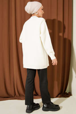 Düğmeli Basic Yumoş Triko Hırka Ekru - Hırka