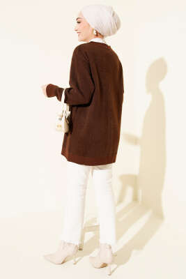 Düğmeli Basic Yumoş Triko Hırka Kahve - Hırka