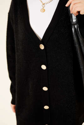 Düğmeli Basic Yumoş Triko Hırka Siyah - Hırka