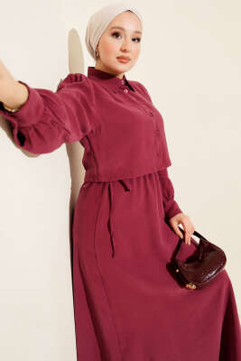 Düğmeli Bel Tünelli Tensel Jile Takım Gül Kurusu - İkili Takım