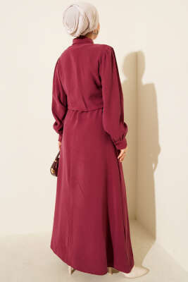 Düğmeli Bel Tünelli Tensel Jile Takım Gül Kurusu - İkili Takım