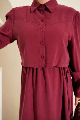 Düğmeli Bel Tünelli Tensel Jile Takım Gül Kurusu - İkili Takım