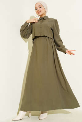 Düğmeli Bel Tünelli Tensel Jile Takım Haki - ASME