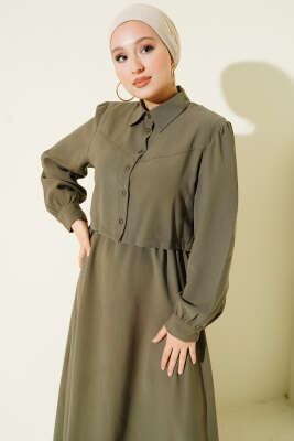 Düğmeli Bel Tünelli Tensel Jile Takım Haki - İkili Takım