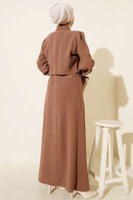 Düğmeli Bel Tünelli Tensel Jile Takım Kahve - İkili Takım