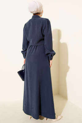 Düğmeli Bel Tünelli Tensel Jile Takım Lacivert - İkili Takım